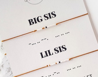 Big Sis Lil Sis Morse-Code-Armband, Set mit 2 passenden Schwester String Armbändern, Geschenk für Schwestern, Freundschaftsarmbänder, benutzerdefinierte Armbänder