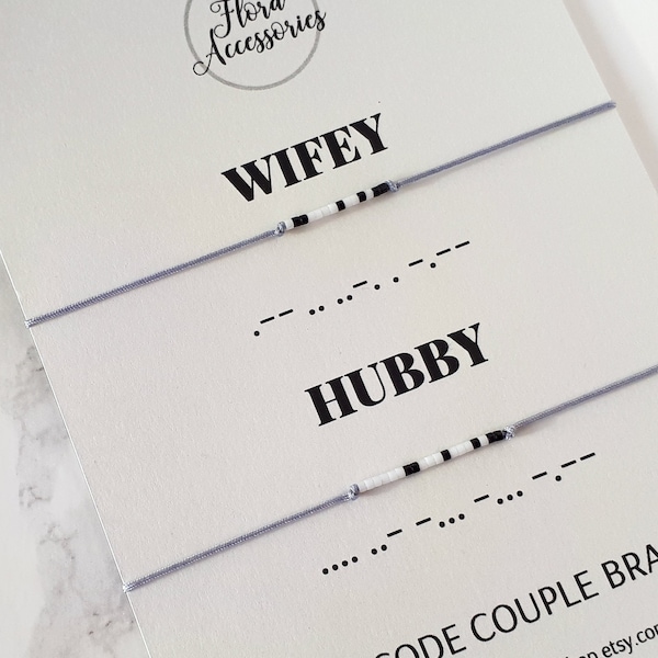 Wifey Hubby Morse Code Bracelet, Secret Message Bracelet, Husband Wife Gift Ideas, Matching Couple Bracelet, Relationship Jewelry