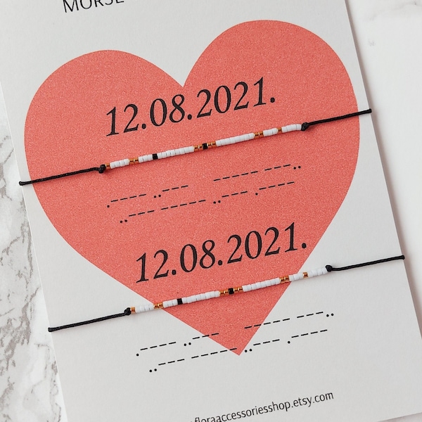 Custom Date Bracelet, Couples Morse Code Bracelet, Set of 2 Personalized Date Bracelets , His Hers Matching Bracelets, Anniversary Gift