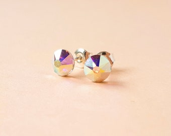 Small Sterling Silver Birthstone Earrings, Custom Swarovski Crystal Studs, Dainty Crystal Silver Earrings, Tiny Minimalist Everyday Earrings
