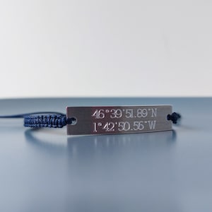 Pulsera de coordenadas de pareja, joyería de ubicación, coordenadas GPS, pulsera de latitud de longitud, pulsera de cordón, regalo de aniversario para él, ella