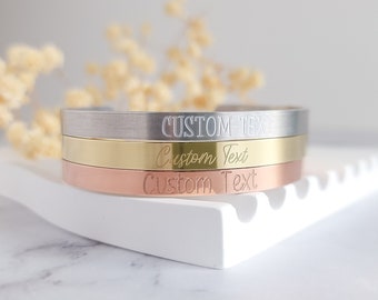 Personalized Engraved Brass Copper Aluminium Cuff Bracelet, Custom Adjustable Rose Gold Silver Color Bracelet, Hidden Message Gift for Women