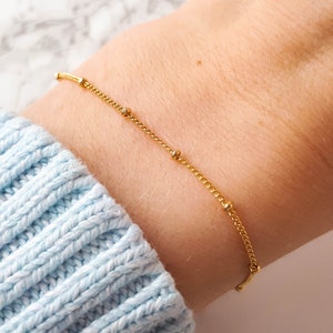 Gold Satellite Chain Bracelet, Delicate Everyday Layered Jewelry, Dainty Beaded Gold Ball Bracelet, Thin Minimalist Bracelet for Women, Her