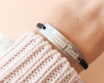 Gegraveerde bararmband, paararmband, koordarmband, gepersonaliseerde naamarmband, aangepaste tekstarmband, monogramcoördinaatnaamarmband