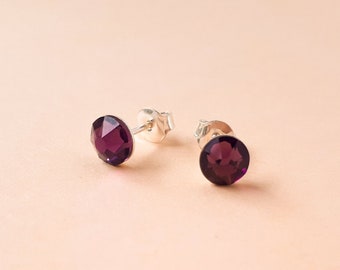 February Birthstone Earrings, Purple Swarovski Crystal Studs, Small Sterling Silver Earrings, Custom Colour Studs, Dainty Everyday Earrings