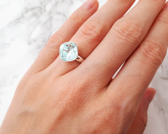 Anello di cristallo azzurro Anello da cocktail in argento sterling Anello regolabile Anello di dichiarazione Gioielli Swarovski Anelli per donne Regalo per lei Etsy Italia