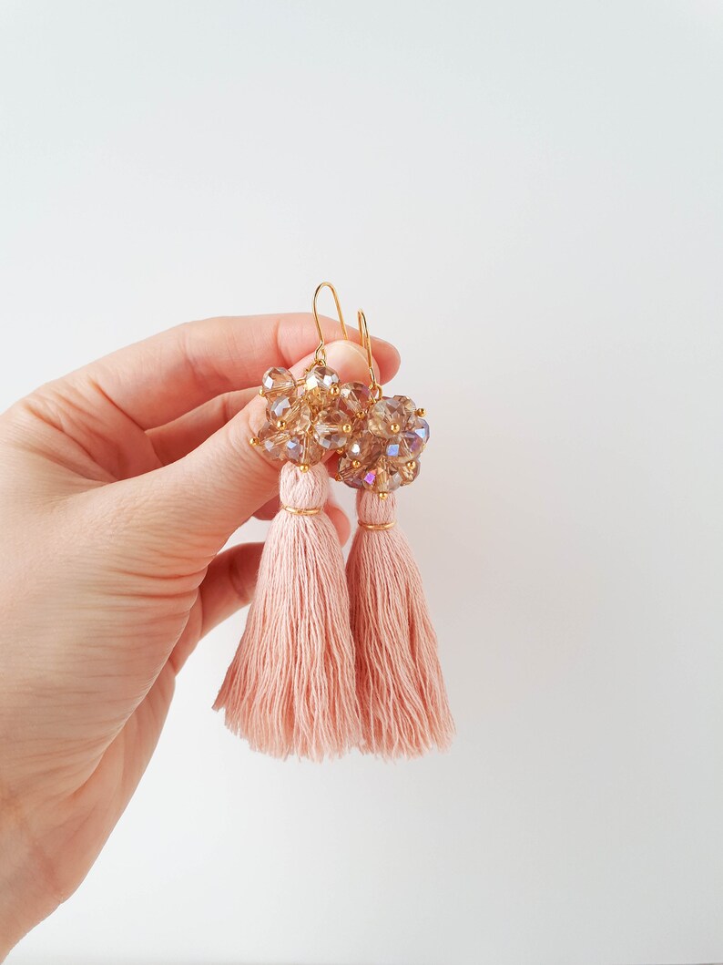 Pink Cluster Earrings Blush Pink Earrings Peach Earrings Etsy