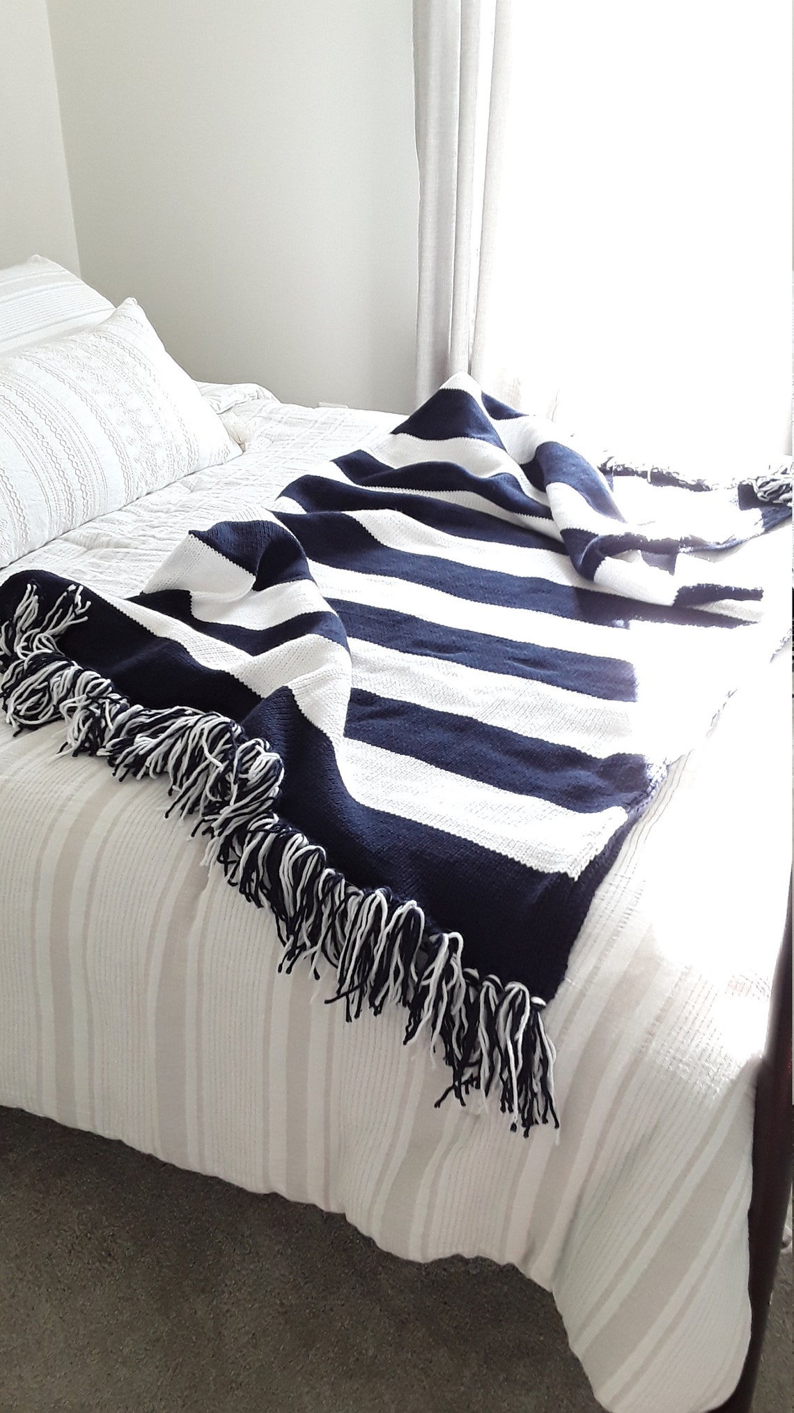 Knit striped throw blanket Etsy