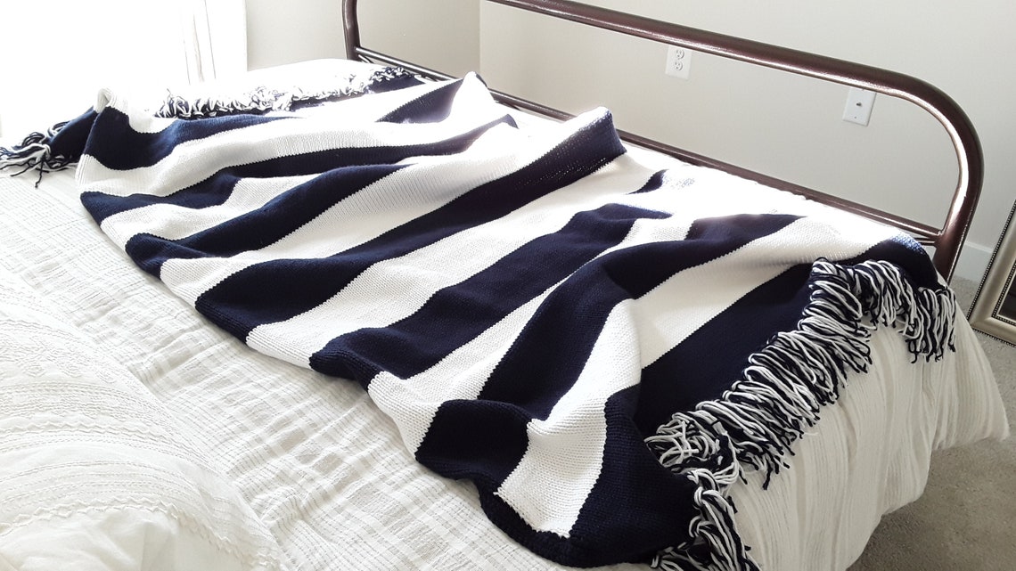Knit striped throw blanket Etsy