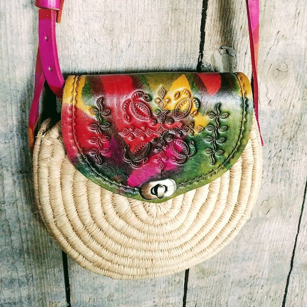 Sac Luna, sac en raphia, sac rond, sac hippie, sac bandoulière, sac à main, sac Boho, sac en fibre, panier osier, sac en paille, sac d’été