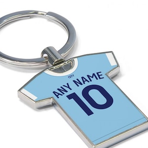 Llavero personalizado de camiseta de fútbol - Llavero de aficionado del Manchester City, ¡para cualquier jugador! Llavero de fútbol, ¡ideal para regalar!