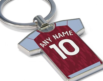 Personalised Football Shirt Keyring - Aston Villa Fan Keyring, Any player! Football Keychain, Great Present Idea. New 2023/24 Kit