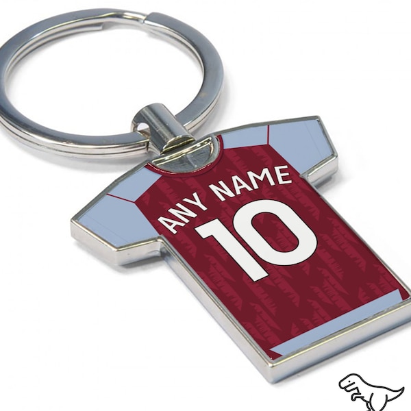 Personalisierter Fußball-Shirt-Schlüsselanhänger - Aston Villa Fan-Schlüsselanhänger, Jeder Spieler! Fußball Schlüsselanhänger, tolle Geschenkidee. Neues Trikot 2023/24