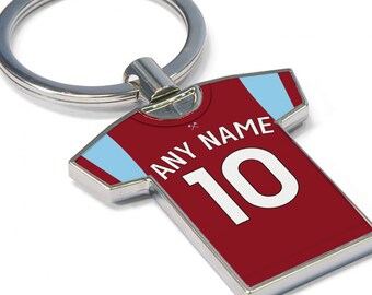 Personalised Football Shirt Keyring - West Ham Fan Keyring, Any player! Football Keychain, Great Present Idea