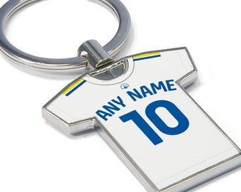 Personalised Leeds United Fan Keyring 2023/24 - Football Shirt Keyring, Any player! Football Keychain, Great Present Idea. NEW 23/24 KIT!