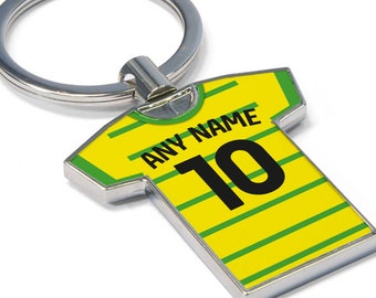 Personalised Norwich City Fan Keyring 2023/24 - Football Shirt Keyring, Any player! Football Keychain, Great Present Idea. NEW 23/24 KIT!