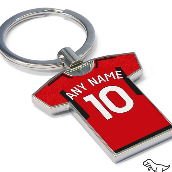 Personalised Manchester Utd Fan Keyring 2023/24 - Football Shirt Keyring, Any player! Football Keychain, Great Present Idea. NEW 23/24 KIT!