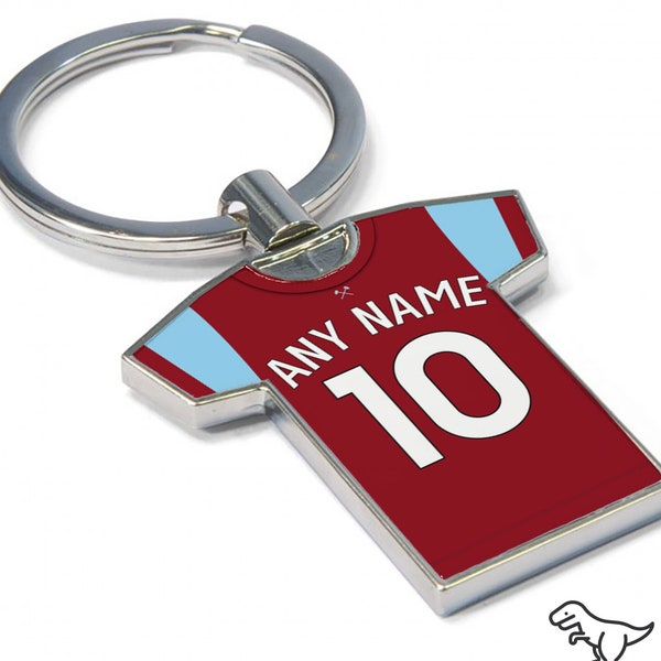 Personalised Football Shirt Keyring - West Ham Fan Keyring, Any player! Football Keychain, Great Present Idea