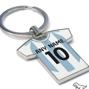 Personalised Argentina Fan Keyring 2022/23 - Football Shirt Keyring, Any player! Football Keychain, Great Present Idea. NEW 22/23 KIT!