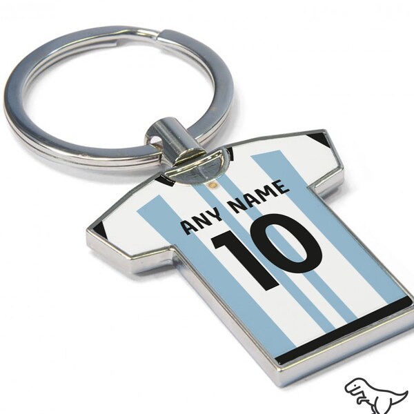 Personalised Argentina Fan Keyring 2022/23 - Football Shirt Keyring, Any player! Football Keychain, Great Present Idea. NEW 22/23 KIT!