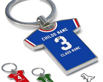 Back to School Personalised Football Shirt Keyring! Any Team, Any Name, Class and Colour! Custom Football Keychain for school Bag. Name tag