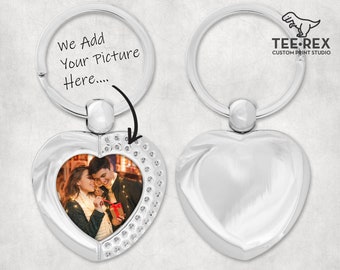 Personalised Picture Loveheart Keyring - Add your own picture, Love Heart Keyring, Great Present Idea