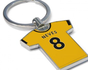 Personalised Football Shirt Keyring - Wolves Fan Keyring, Any player! Football Keychain, Great Present Idea