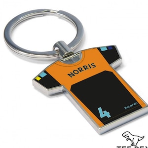 Personalised Formula One McLaren Shirt Keyring - Lando & Daniel Fan Keyring, or any name! F1 fan Keychain, Great Present Idea