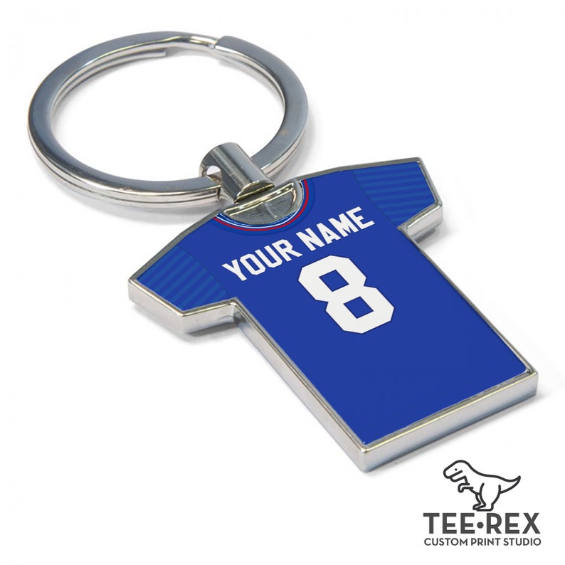 Personalised Football Shirt Keyring Rangers Fan Keyring, Any player Football Keychain, Great Present Idea image 4