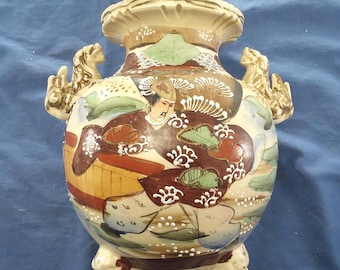 Vintage Hand-Painted Satsuma Style Vase Tripod Base