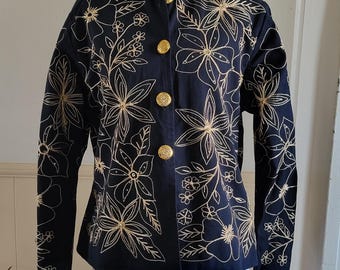 Women's Black Dress Jacket with Gold Embroidery, Sequins, Size Medium