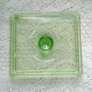 Depresión Era Contenedor Tapa Verde Mango de La Perilla de Vidrio