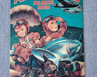 Aviator Coloring Book Cover Wall Hanging Vintage Reproduction 1940s