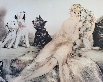 Louis Icart Scottie Dog Print, Art Deco Illustration, Perfect Harmony