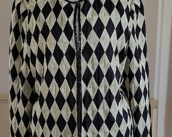 Laurence Kazar Black Dress Jacket with Gold Embroidery, Size Medium