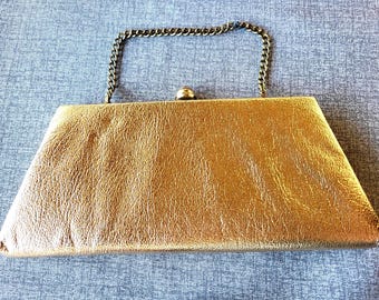 Women's Gold-Toned lame Clutch with Chain Handle