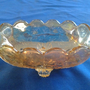 Vintage Pale Orange Iridescent Footed Bowl