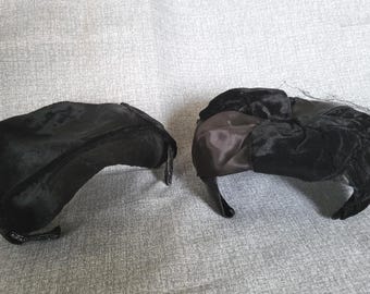 Vintage Women's Hats, Set of 2, Black Pillbox