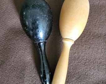 Vintage Wood Darning Eggs, Pair, Brown and Black