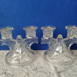 Mid-Century Anchor Hocking Prescut Stars and Bars Double Taper Candlestick Holders