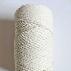 4mm 10 Meters 3ply Macrame cord // Crochet // Knitting Cord // ECRU // 100% Cotton macrame rope // 3 ply twist cord