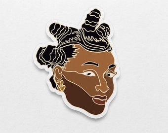 Afro Woman Wasserdichter Aufkleber: Bantu Knots Line Art