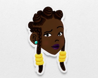 Schwarze Mädchen Vinyl Sticker: Bantu Knoten Haar, Illustrierter Sticker Bogen