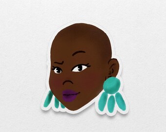 Schwarze Mädchen Vinyl Sticker: Kahle Haare, Illustrierter Stickerbogen