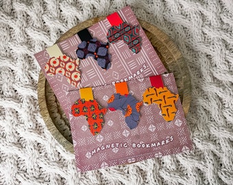 African Shaped Magnetic Bookmark, African Print Book Mark, Ankara Print Magnetic Book Mark, Bold Colorful Magnetic Bookmark, Handmade