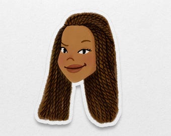 Schwarze Mädchen Vinyl Sticker: Senegalese Twists, illustrierter Stickerbogen