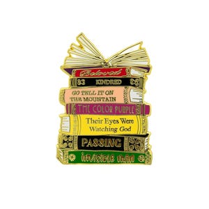 Black Literary Classics Book Stack Gold Enamel Pin