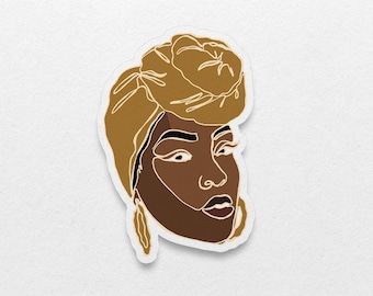 Afro Woman Wasserdichter Aufkleber: Knotenlinie Kunst