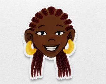 Schwarze Mädchen Vinyl Sticker: Cornrows, illustrierter Stickerbogen