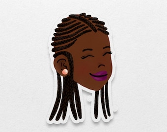 Black Girl Vinyl Sticker: Fulani Braids, illustrierter Stickerbogen